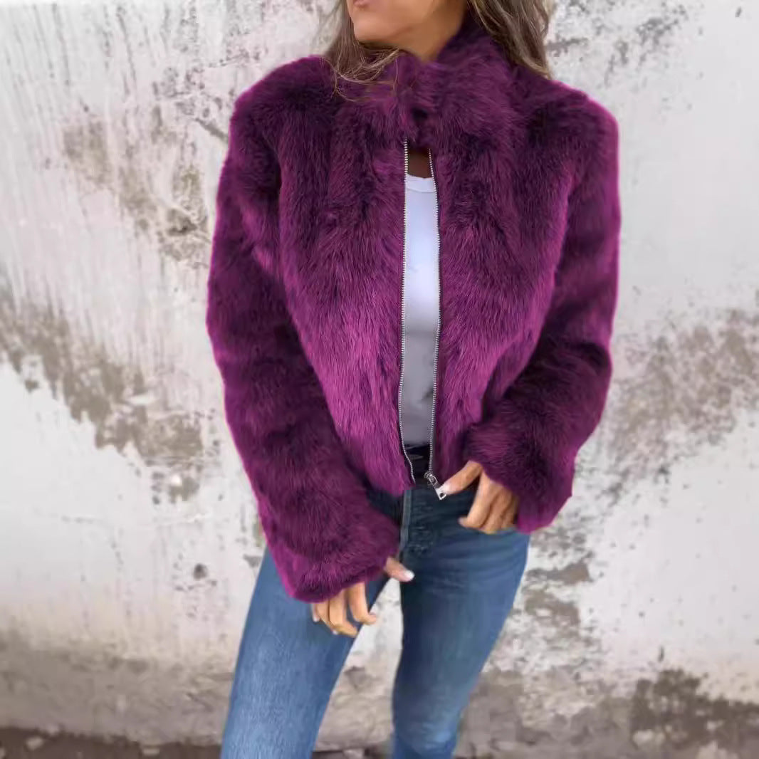 Fashion Stand Collar Plush Jacket Winter