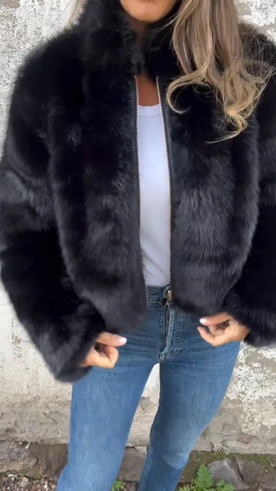 Fashion Stand Collar Plush Jacket Winter