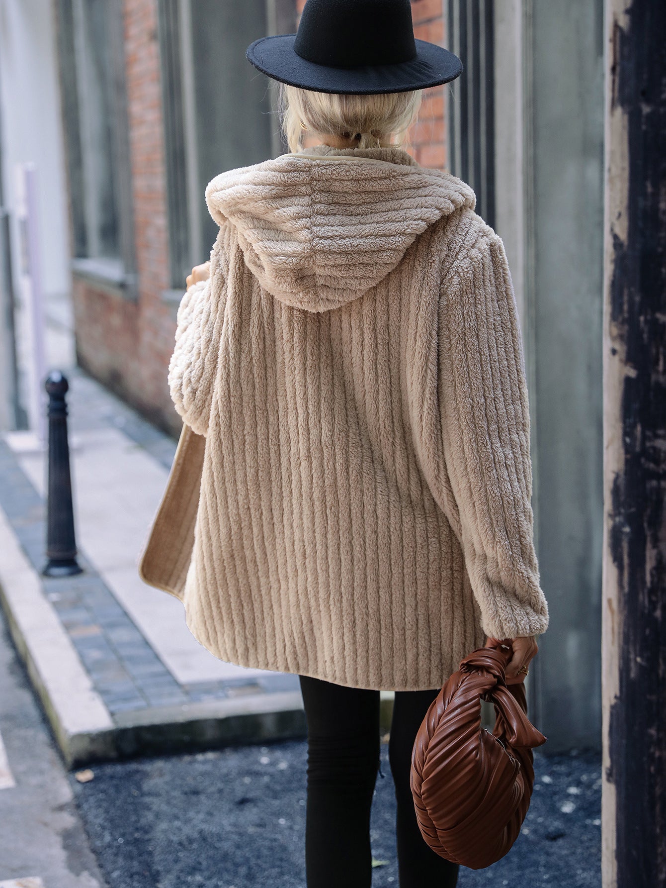 Hooded Edge Binding Reversible Plush Cardigan