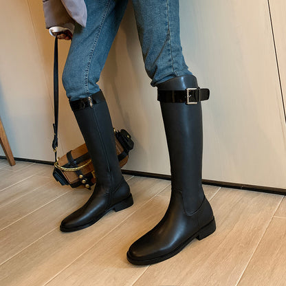 Womens Retro Round Head Knight Boots