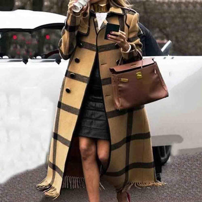 Womens Casual Fashion Long Plaid Jacket