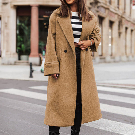 Autumn And Winter Long Suit Collar Woolen Coat Overcoat Women