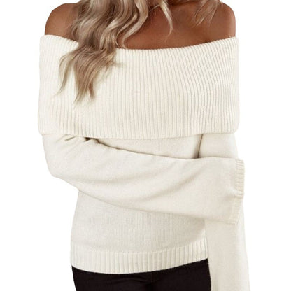 European And American One-neck Slim Fit Fashion Knitted Long Sleeve Women's Sweater