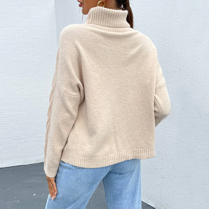 Solid Color Turtleneck Pullover Ladies Knitted Sweater Top Women