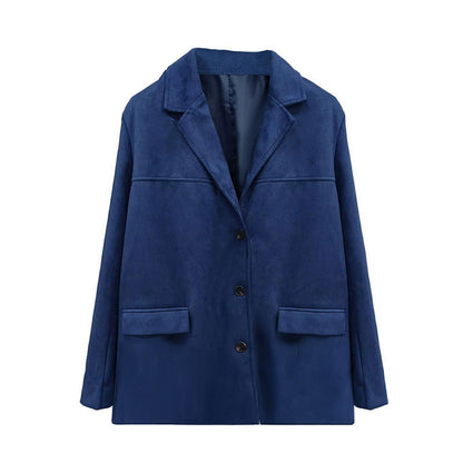 Women's Artistic Retro Fashion Brown Lapel Jacket With Pockets