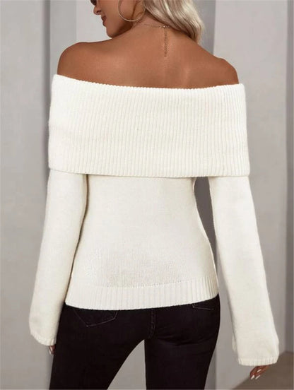 European And American One-neck Slim Fit Fashion Knitted Long Sleeve Women's Sweater