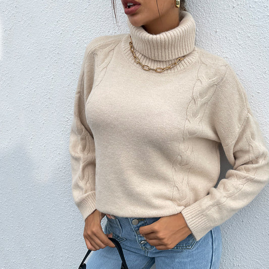 Solid Color Turtleneck Pullover Ladies Knitted Sweater Top Women