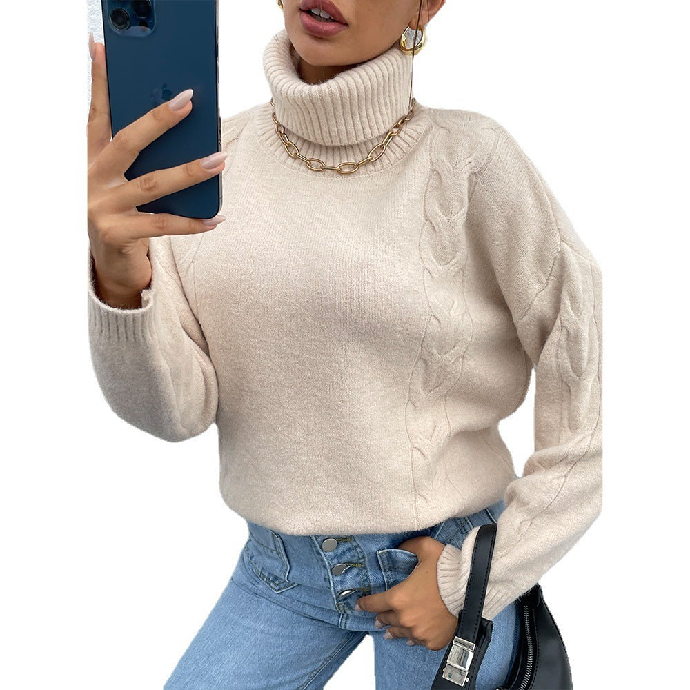 Solid Color Turtleneck Pullover Ladies Knitted Sweater Top Women