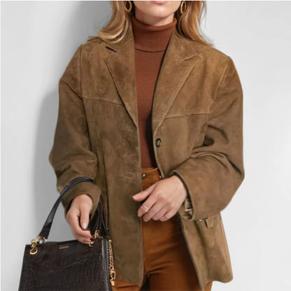 Women's Artistic Retro Fashion Brown Lapel Jacket With Pockets