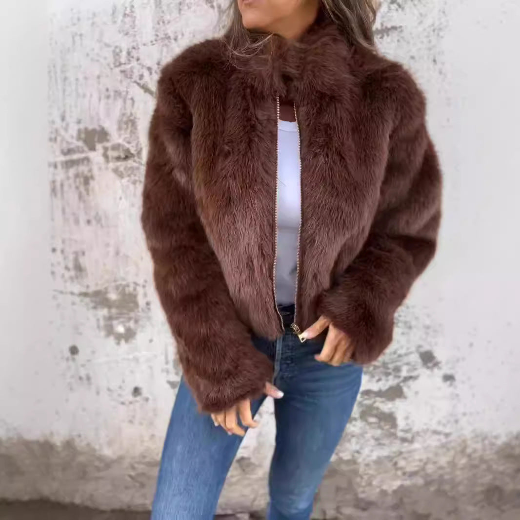 Fashion Stand Collar Plush Jacket Winter