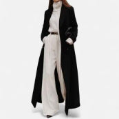 Autumn And Winter European And American Leisure Long Pure Color Warm Keeping Woolen Coat Women