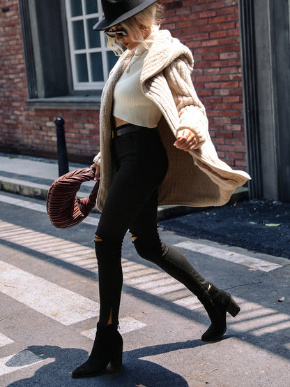 Hooded Edge Binding Reversible Plush Cardigan