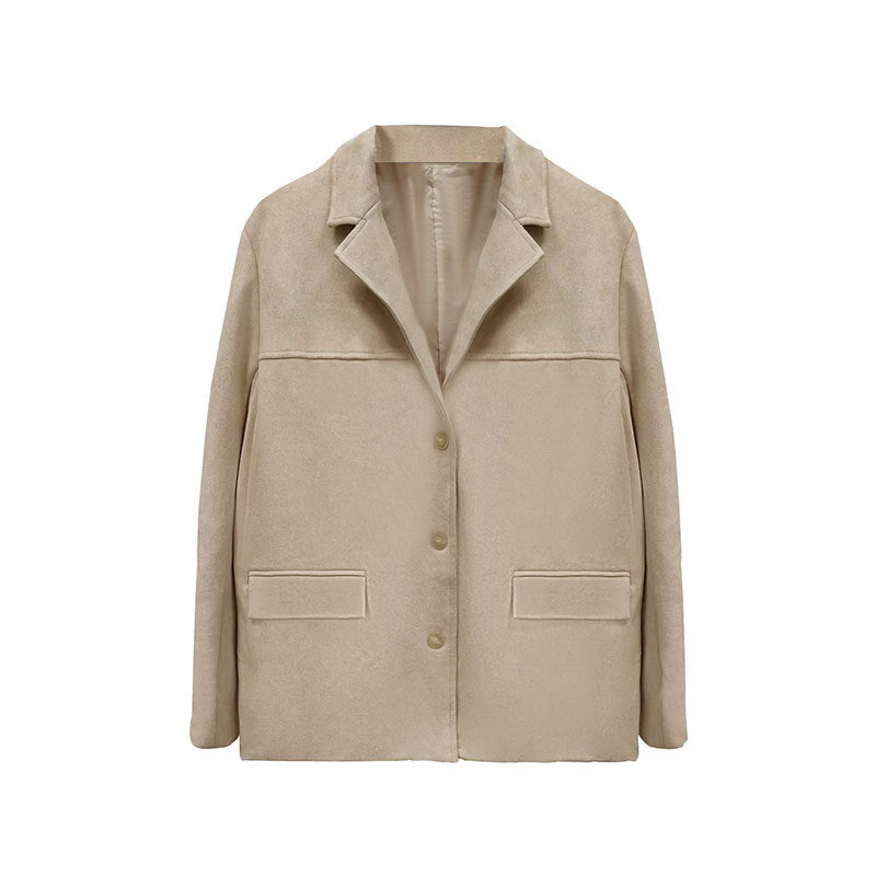 Women's Artistic Retro Fashion Brown Lapel Jacket With Pockets