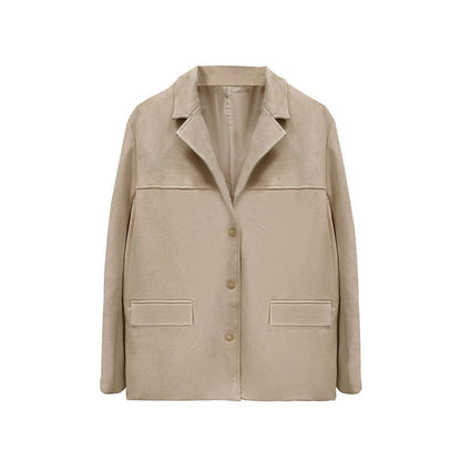 Women's Artistic Retro Fashion Brown Lapel Jacket With Pockets