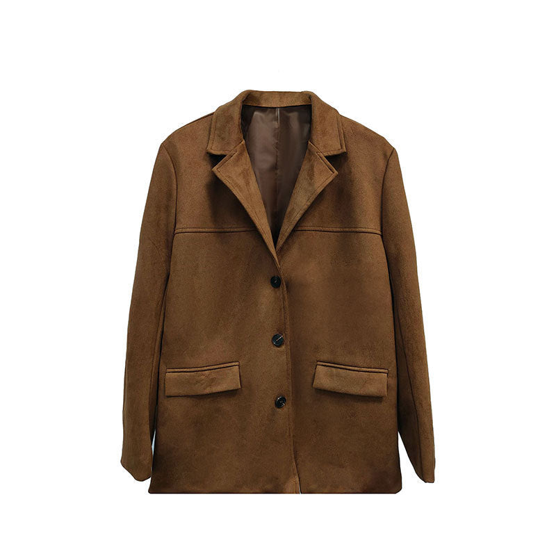 Women's Artistic Retro Fashion Brown Lapel Jacket With Pockets