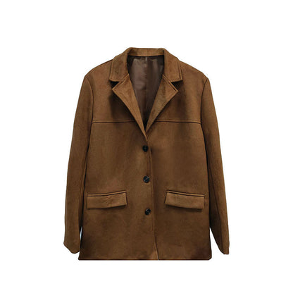 Women's Artistic Retro Fashion Brown Lapel Jacket With Pockets