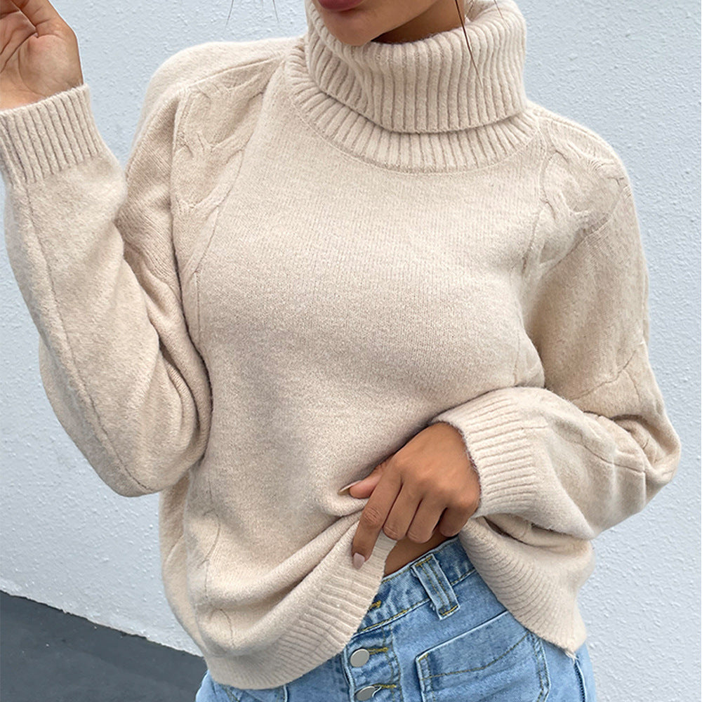 Solid Color Turtleneck Pullover Ladies Knitted Sweater Top Women