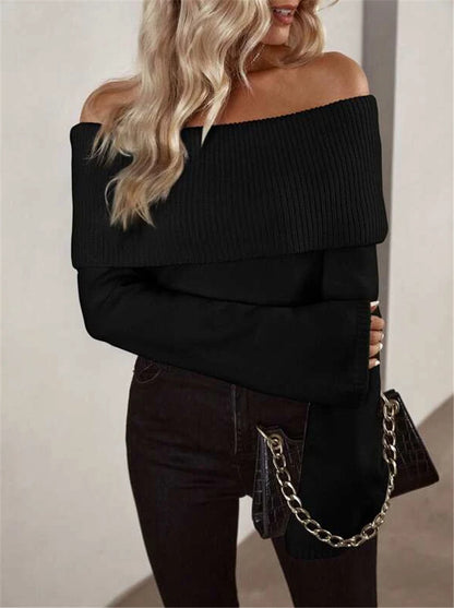European And American One-neck Slim Fit Fashion Knitted Long Sleeve Women's Sweater