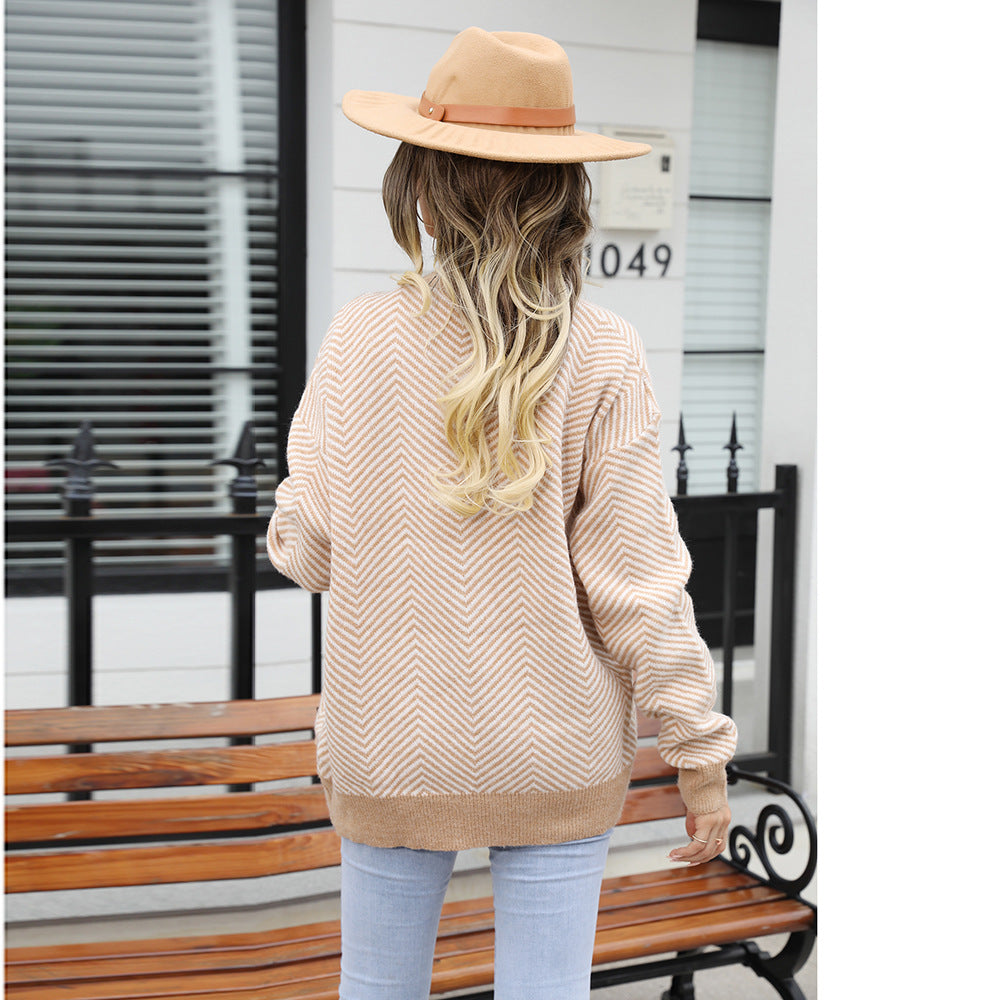 Women's Fashion Casual Cardigan Color Matching Button Sweater Top