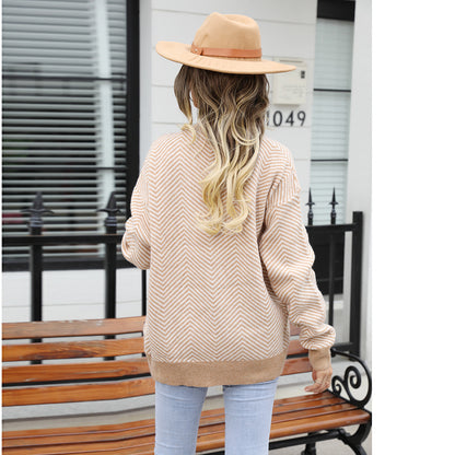 Women's Fashion Casual Cardigan Color Matching Button Sweater Top